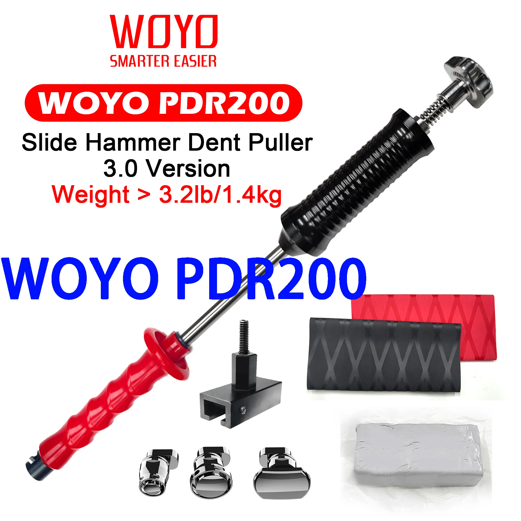 WOYO PDR200 1,4 кг/3,1 фунта, инструмент для ремонта вмятин автомобиля, скользящий молоток, съемник вмятин PDR, инструменты для алюминия/стали, комплект PDR для всех автомобилей