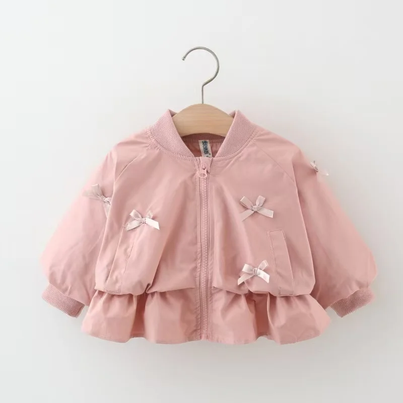

Korean Version Baseball Suit Children's Clothing Girls Jacket Baby Girl Baby Bow Tie Tops Small Children Autumn Clothing Spring