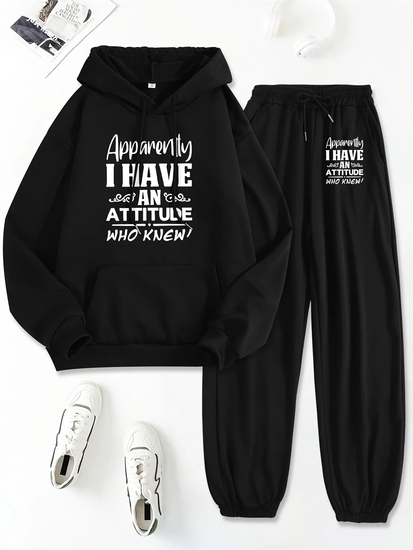 Outono/inverno feminino com capuz + calças esportivas conjunto hip hop rua casual carta impressa moda veludo roupas quentes
