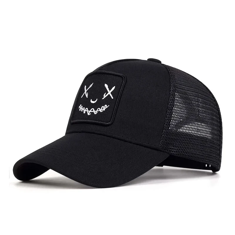 Baseballowy Unisex czapka z daszkiem z motywem twarzy i naszywką męskie damskie letnie czapka typu Trucker