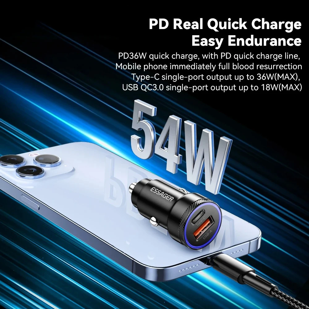 54W USB Car Charger 5A Fast Charing QC 3.0 PD 3.0 SCP AFC USB Type C Car Phone Chargers For iPhone Huawei Samsung Xiaomi