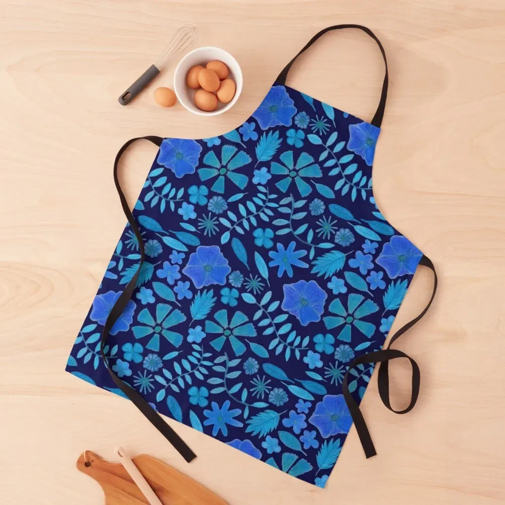 

Blue flowers and leaves pattern Apron kitchen and home Woman Work Costume Waiter esthetician Apron