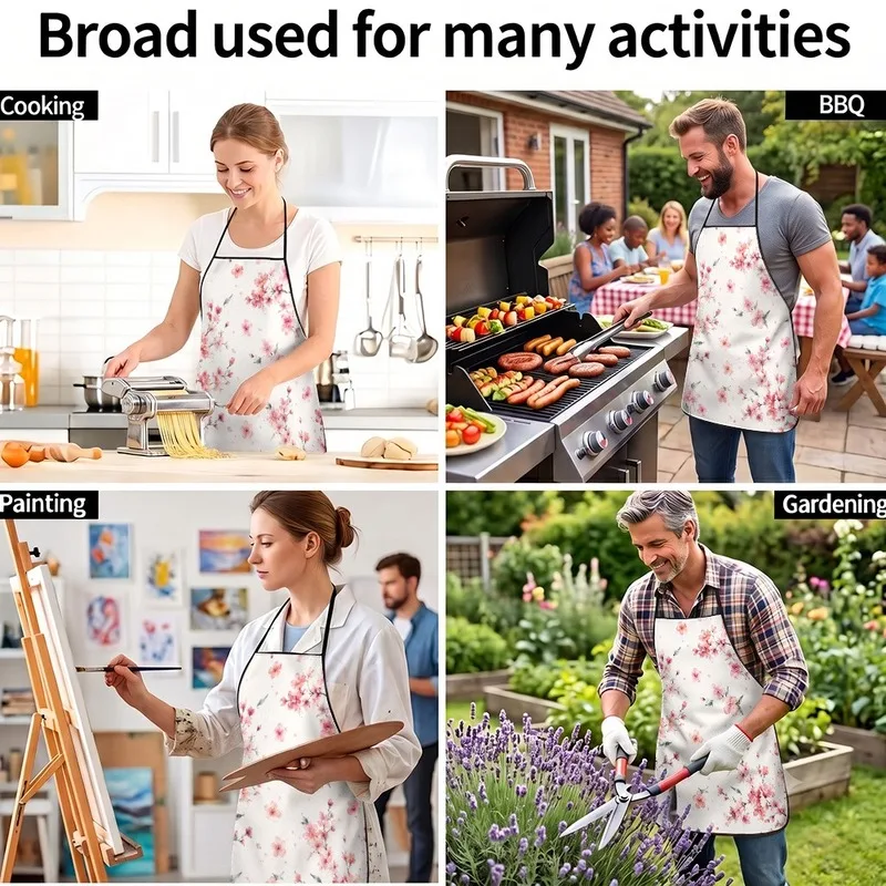 1PC【Apron】2DFlat effect，bag features a pink cherry blossom print，Rustic and simple style，Durable and casual，Suitable f