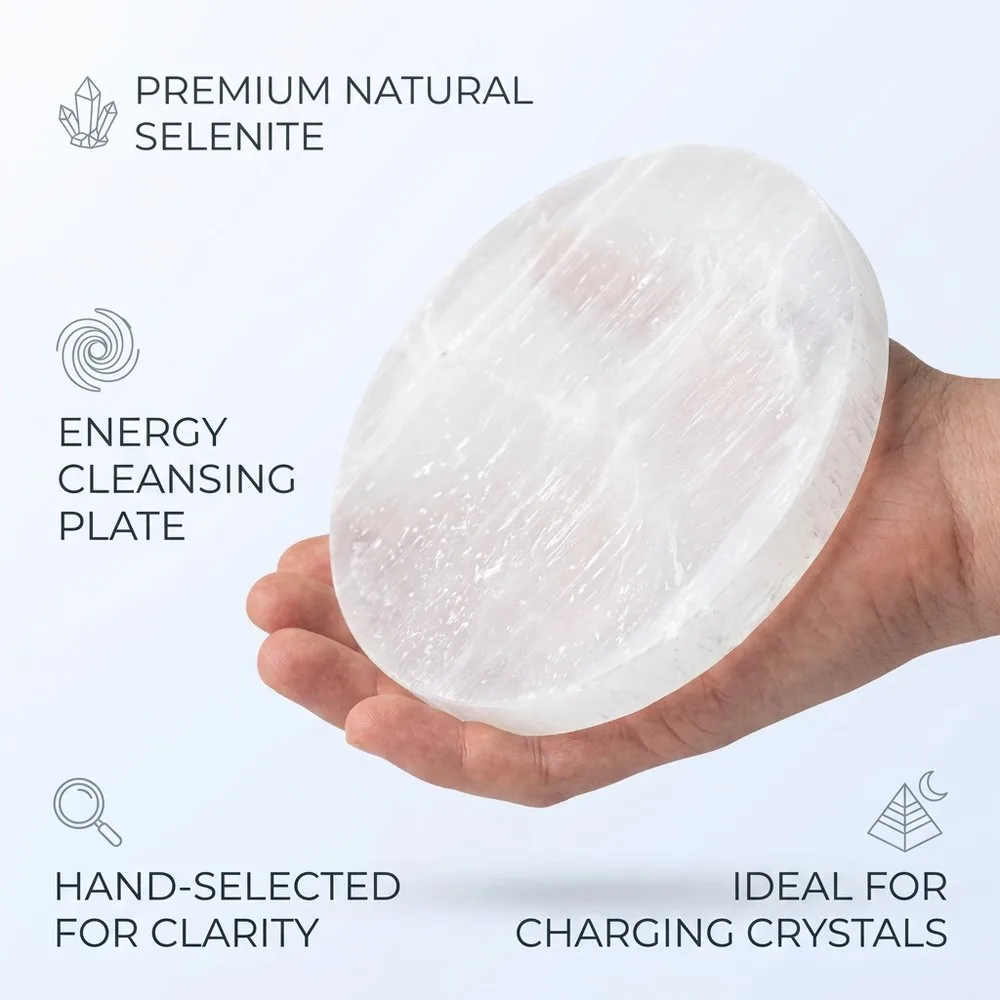 Natural Selenite Round Charging Plate, White Gypsum Crystal Slice, Elegant Jewelry Holder Tray, Feng Shui Home Decor