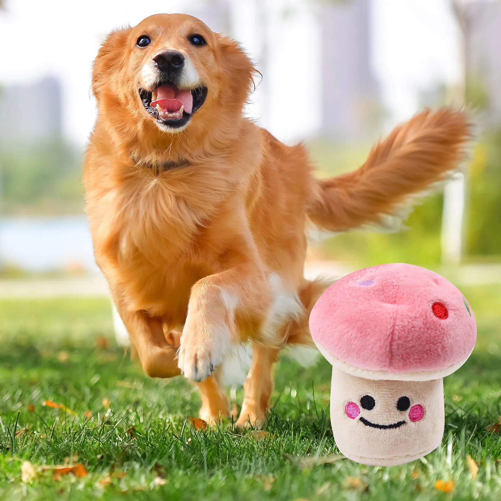 Plush Dog Toy Cartoon Mushroom Shaped Bite Resistant Teeth Grinding Reduce Boredom Interactive Puppy Chew Toy