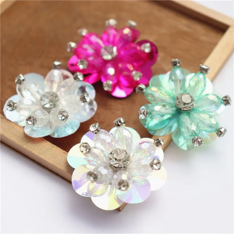 10 Pieces Beads Sequins Colorful Flower Patches DIY Appliques for Bridal Wedding Dress Shoes Clothes DIY Decoration Applique