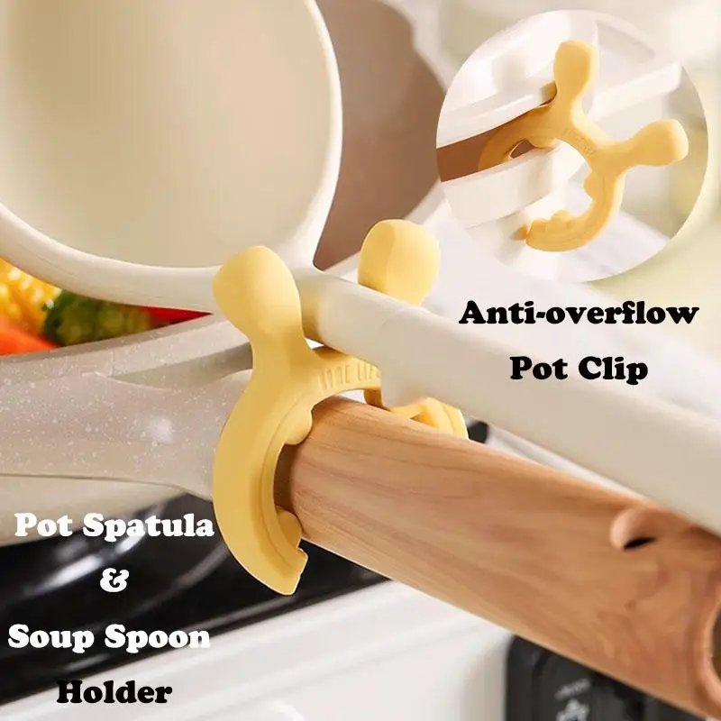 [xxx]【xxx】Deer Ear Spatula Holder Anti Scalding Overflow Pot Clip Silicone Spoon Rest Cooking Utensils Clip Kitchen Gadget[ZYS]