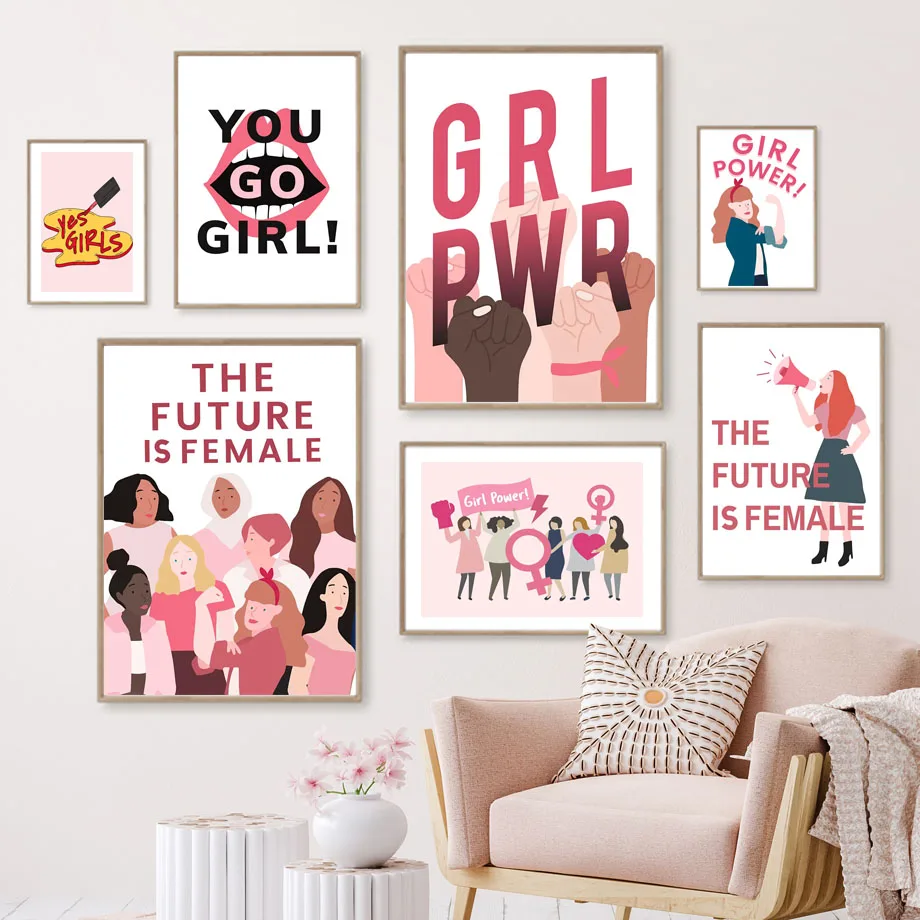 Girl Power Poster The Future Is Female Slogan Wall Art Mural Prints Woman Canvas Painting Home Decoration Pictures Living Room