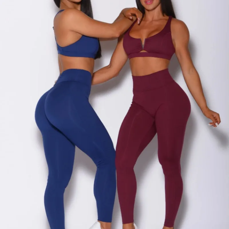 

Women's 2024 Spring/Summer New Back Double Cross Strap Sexy Shockproof Sports Top High Waist Fitness Yoga Jumpsuit Pants