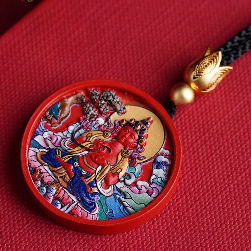 Pendentif Saint Patron du Bouddha Natal Thangka, Cinabre Peint