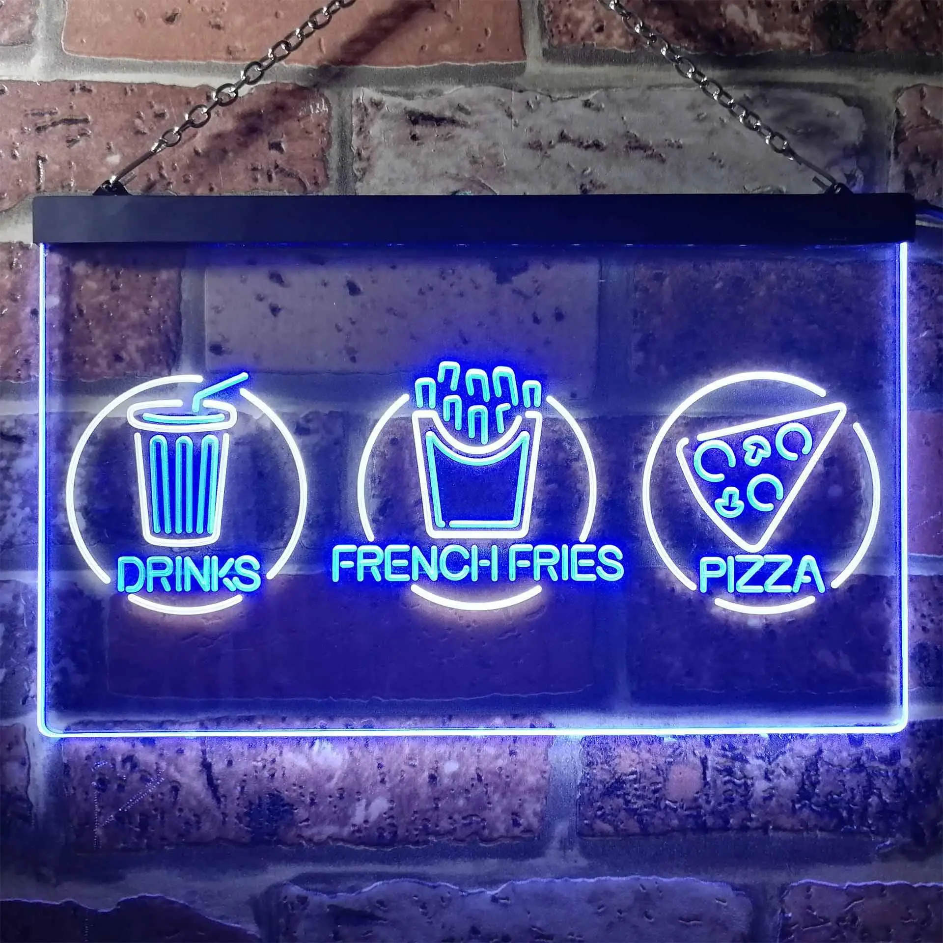DRINKS. FRENCH FRIES. PIZZA. Dual Color Led Neon Sign st6-i3242