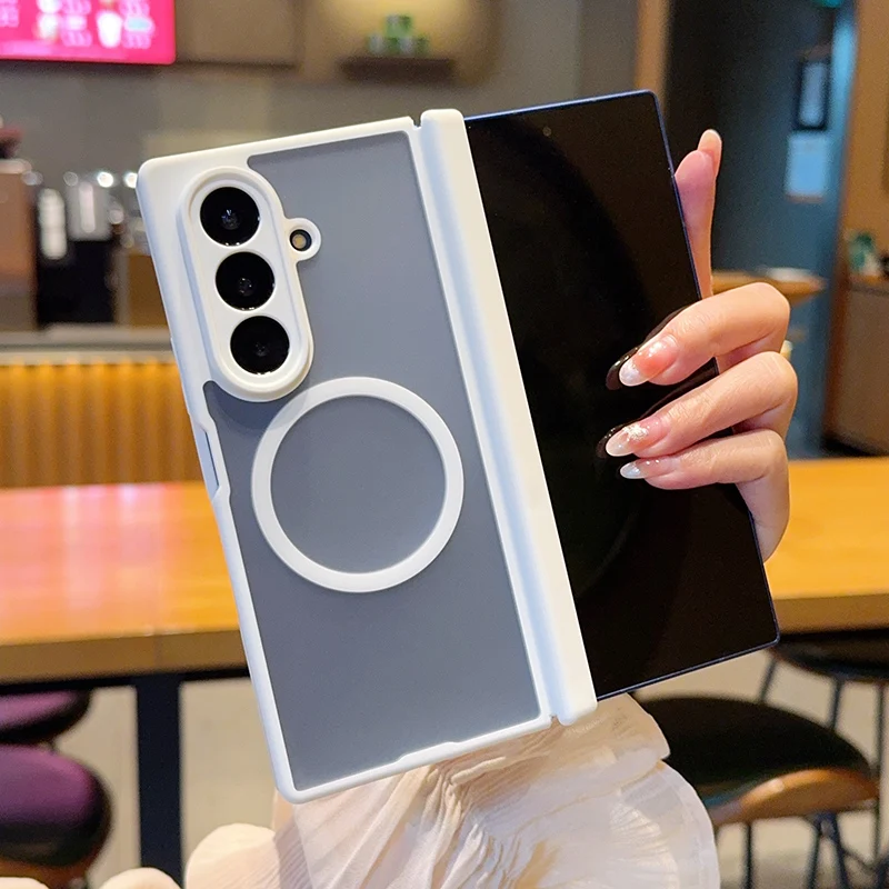 Luxuriöse matte Hülle mit magnetischem Scharnier für Magsafe, faltbar, für Samsung Galaxy Z Fold 7 8Ultra, kabelloses Laden, stoßfeste, transparente Abdeckung – Detail 24