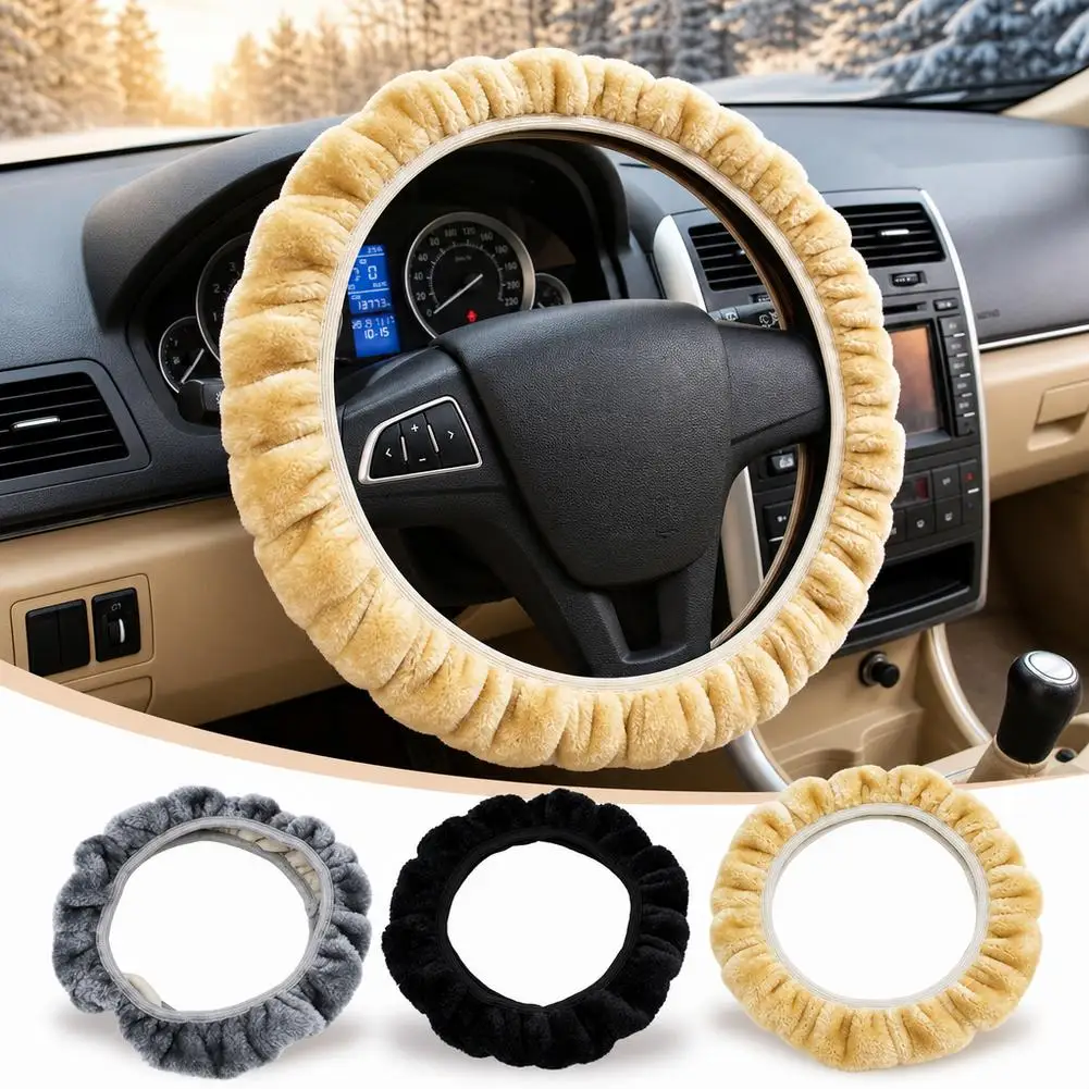 Universal 38cm Car Auto Steering Wheel Cover Warm Soft Plush Winter Warm Auto Steering Cover For Car Interior Accessories