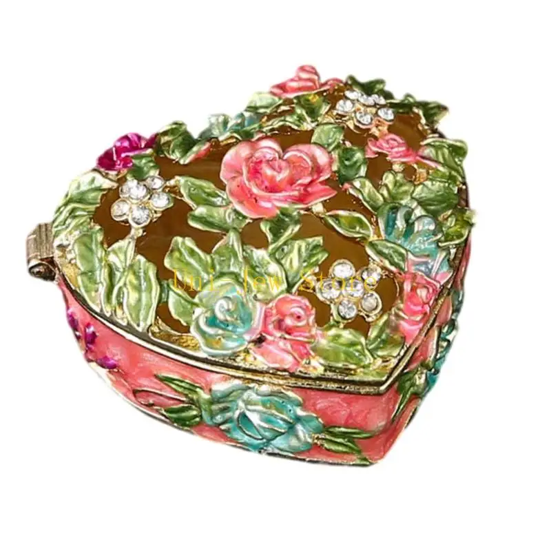 

40GB Enamel Floral Jewelry Box With French Elegances Zinc Alloy Storage Organiser For Daily Accessories Necklace Earrings