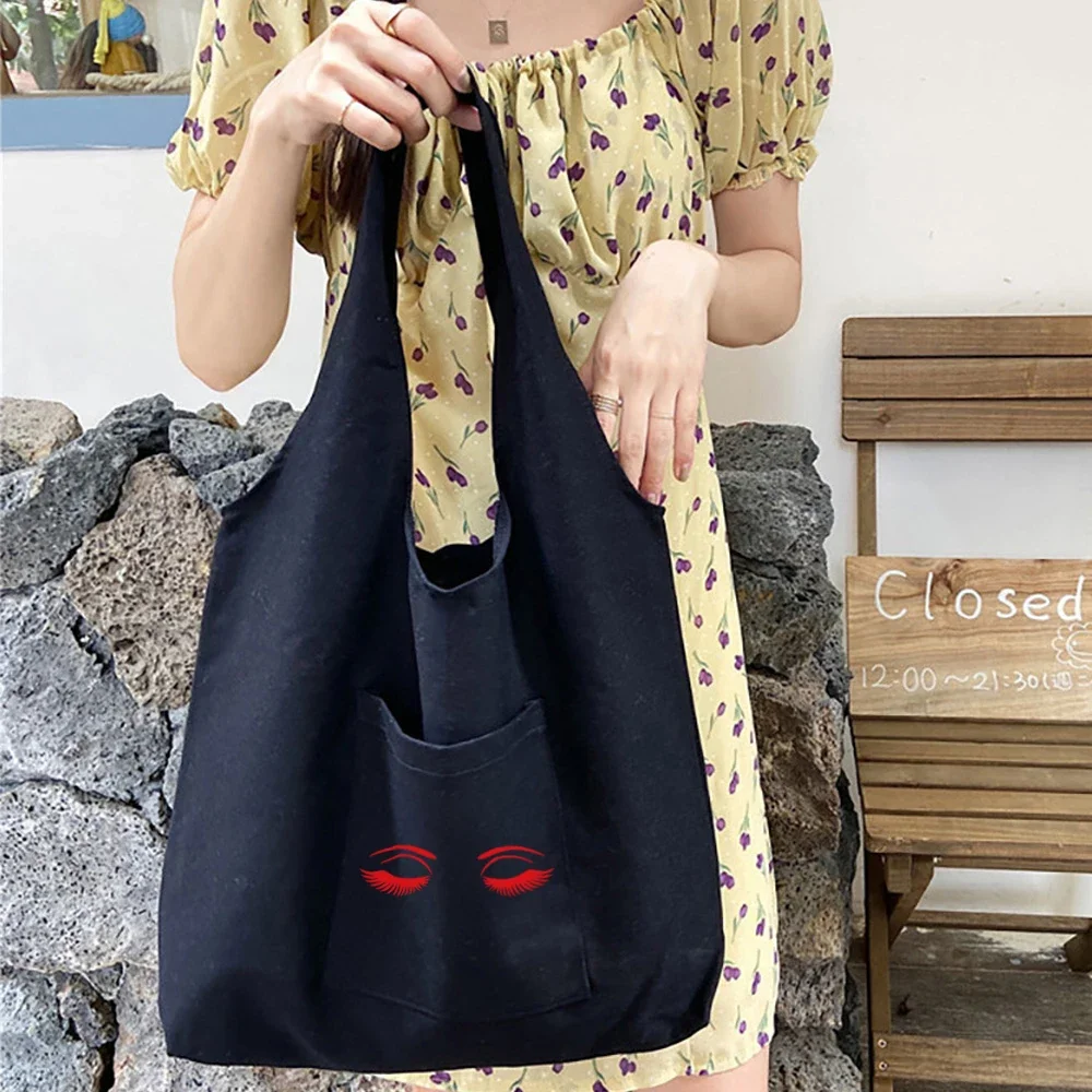 

Tote Bag Ladies Shopping Bag High Capacity Shoulder Bags Harajuku Shopping Pounch Reusable Handbags with Pocket Travel Bags
