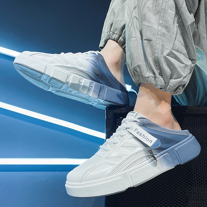 

Men's Summer Slip-On Sandals Breathable Driving Casual Beach Shoes Flat Heel Korean Style Youth Sport Leisure Rubber Sole