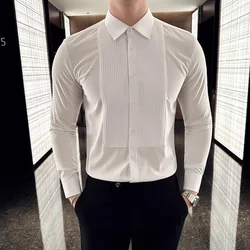 Wedding Party Wear Long Sleeved Men's Dress Shirts Korean Patchwork Design Slim Men Formal Shirt Fashion Brand Camisas De Hombre