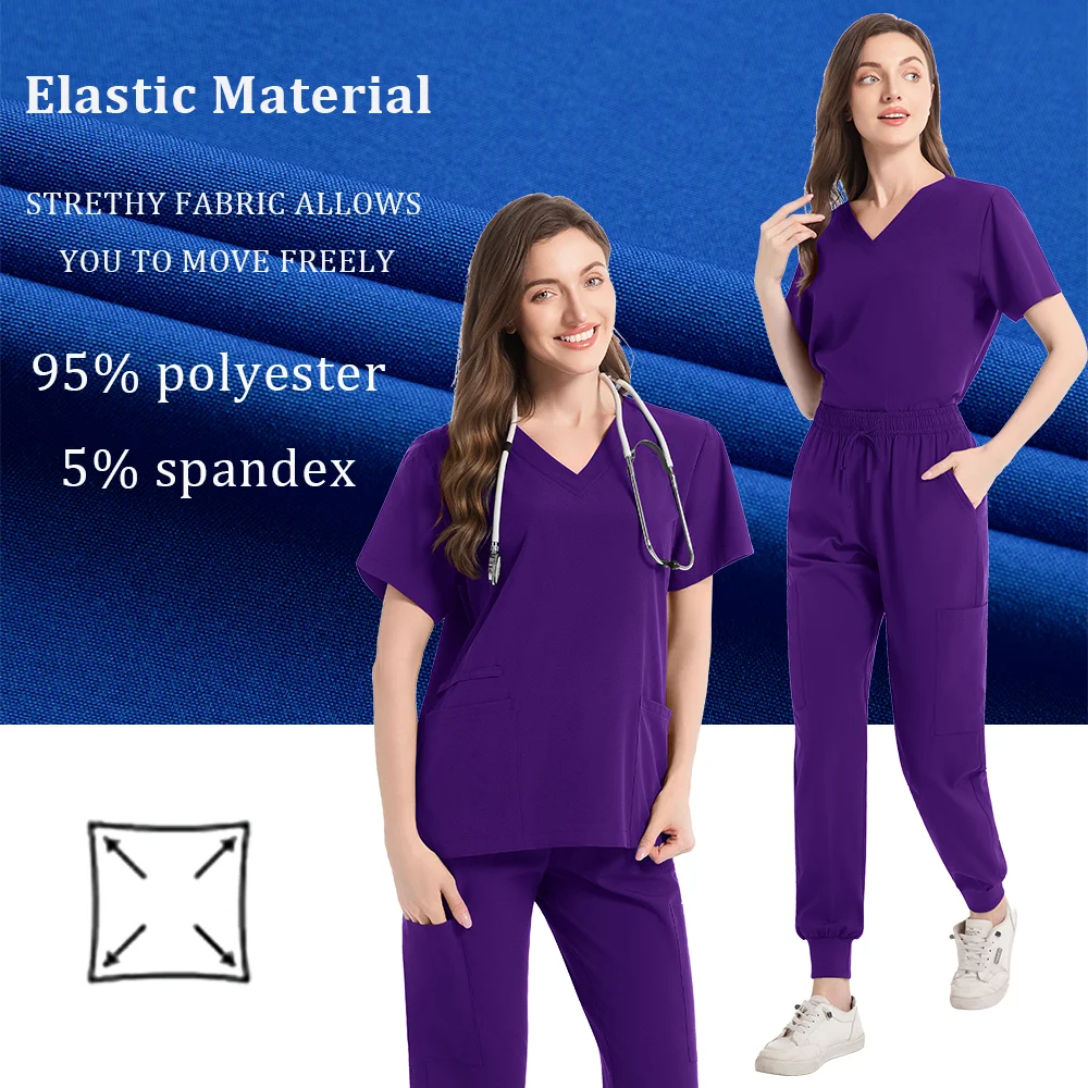 ジョガースーツ女性のナーススクラブセット医療臨床服ドクター看護制服半袖 V ネックトップスポケットパンツ