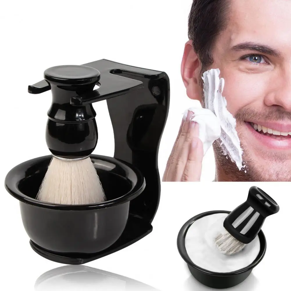 Kit per toelettatura barba 3 in 1 con pennello da barba Supporto per ciotola per sapone Design ergonomico Set per la cura della barba Strumenti per la rasatura per la cura del viso