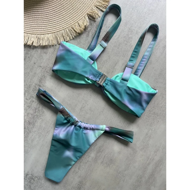 Traje de baño Vintage Tie Dye, Bikini para mujer, Push Up, conjunto de Bikini con tirantes fruncidos a la moda, nuevo traje de baño de verano 2025, ropa de playa