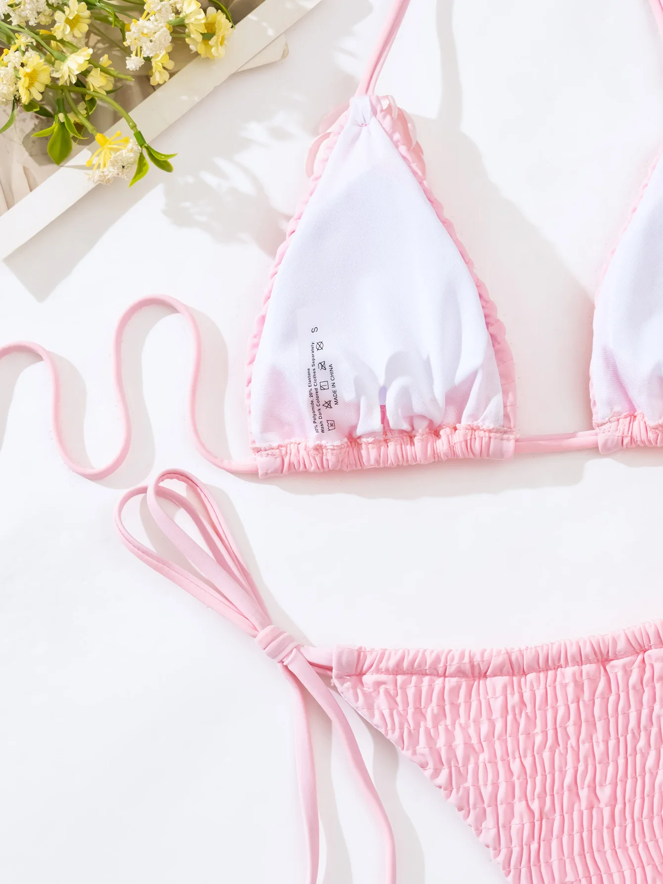 Conjunto de bikini de dos piezas para mujer, traje de baño con flores rosas de dos piezas en 3D, Tanga con relleno de cintura alta