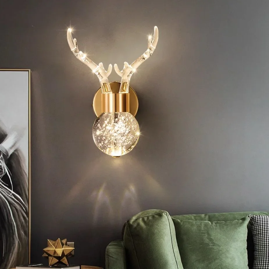 Bedroom bedside pendant lamp Nordic modern living room dining room crystal acrylic full sky star deer antler long line lamp