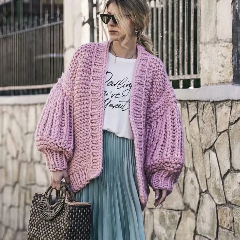 Bohemian Vintage Hand-knitted Bat Lantern Sleeve Sweater Jacket 2026 Autumn And Winter Sweater Cardigan Female Sweater Coats