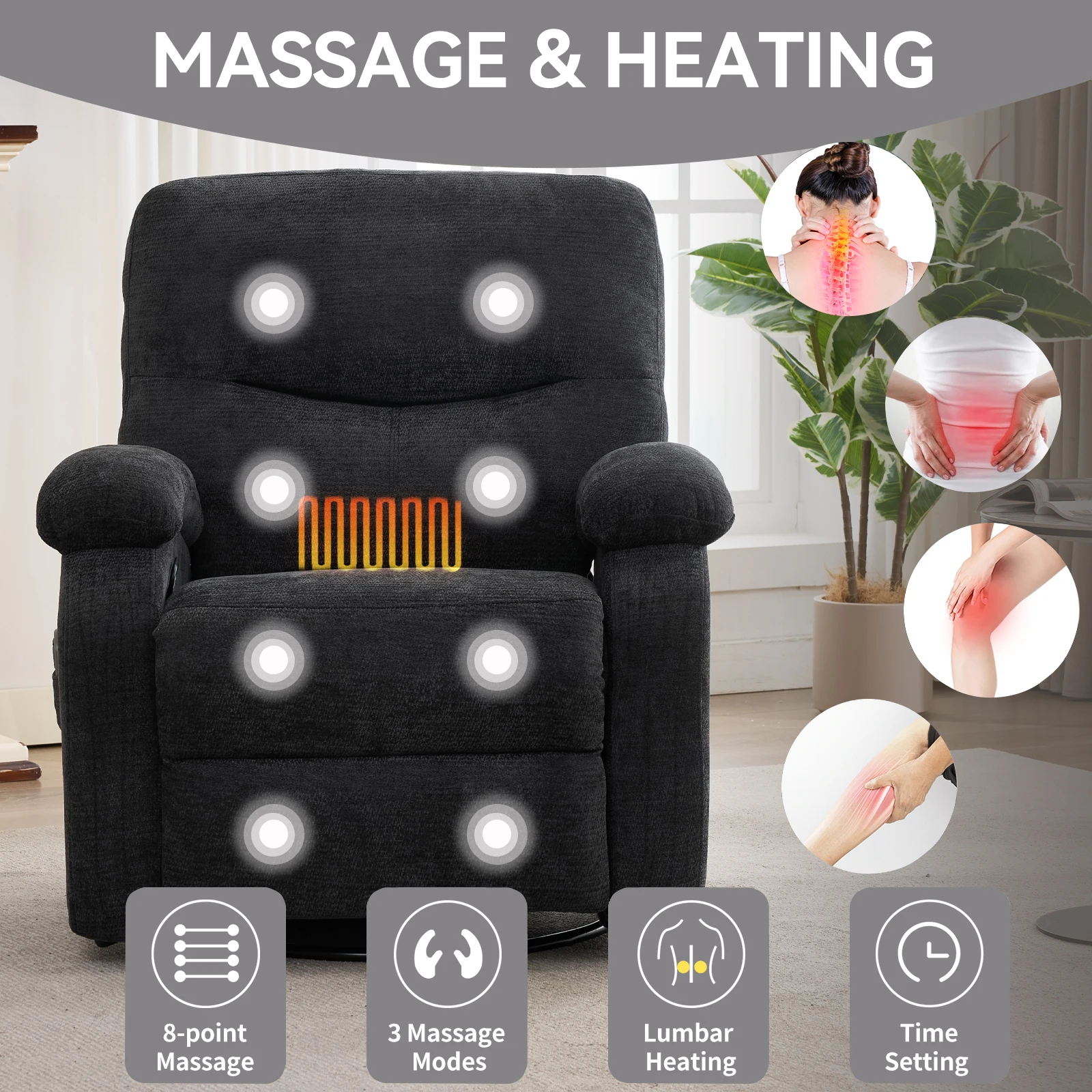 Power Lift Recliner Chair Massage Chair 360 Swivel Rocker Chair for Adults, 8 Vibrating Nodes