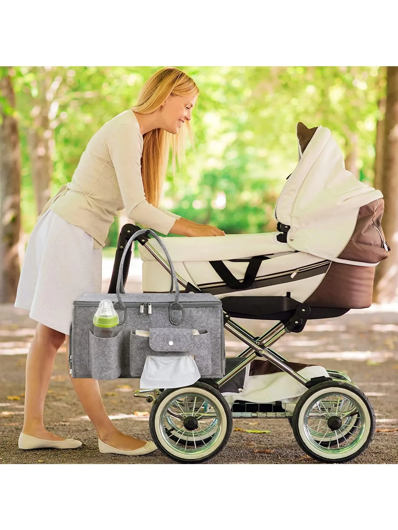 

Large-Capacity Felt Shoulder Bag Organizer - Baby & Mom On-the-Go Storage Tote, Multi-Purpose Storage Shoulder Bag for Home & Tr