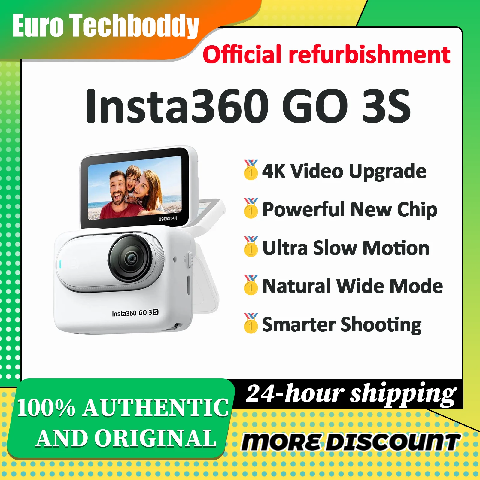 【Ricondizionato Ufficiale】 Fotocamera miniaturizzata Insta360 GO 3S 4K per creatori di contenuti: ultraleggera e portatile, ideale per vlog e editing automatico tramite IA.