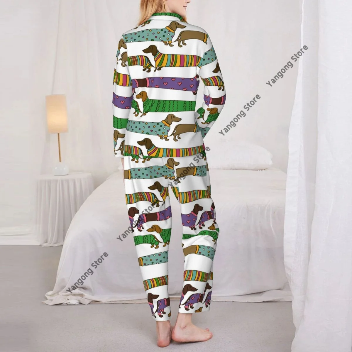 Spring and Autumn Pajama Set Women\'s Long Sleeve Pants Two Piece Funny Dachshund Dogs Dressed Clothes Home Furnishing Set