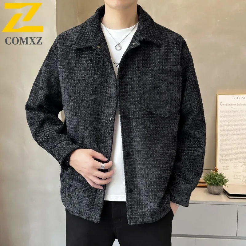 

2025 Spring Autumn New Men's Jacket Trendy Printed Minimalist Windproof Stand Up Collar Windbreaker Business Casual Men's Wear