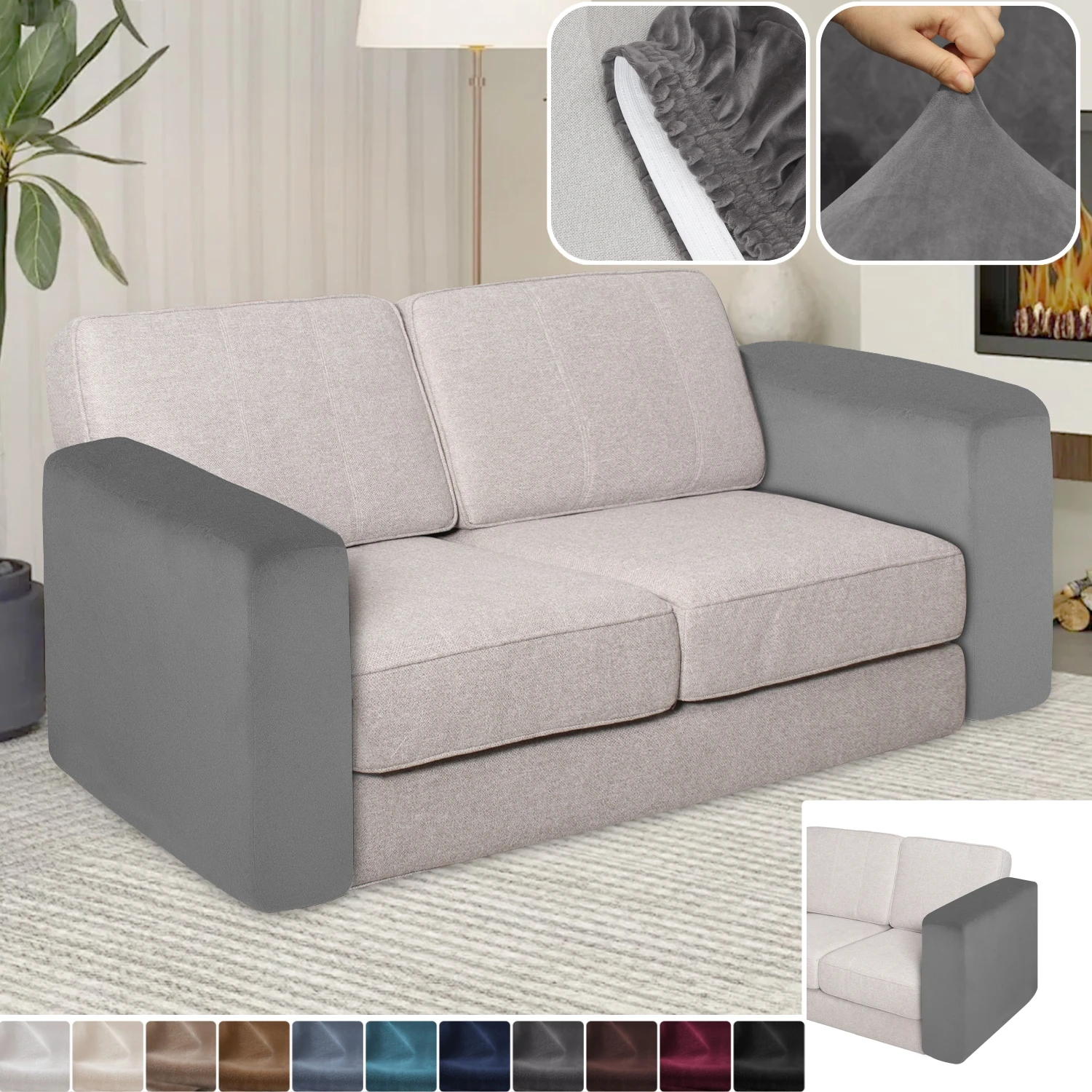 1 Pair of Velvet Sofa Armrest Covers, Anti-Slip Stretch Couch arm Furniture Protector