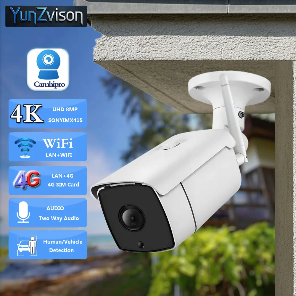Cámara de Vigilancia Inalámbrica C-R 4K 8MP 3G 4G con Tarjeta SIM, WiFi, Audio Bidireccional, Visión Nocturna IR, 3.6mm, para Exteriores