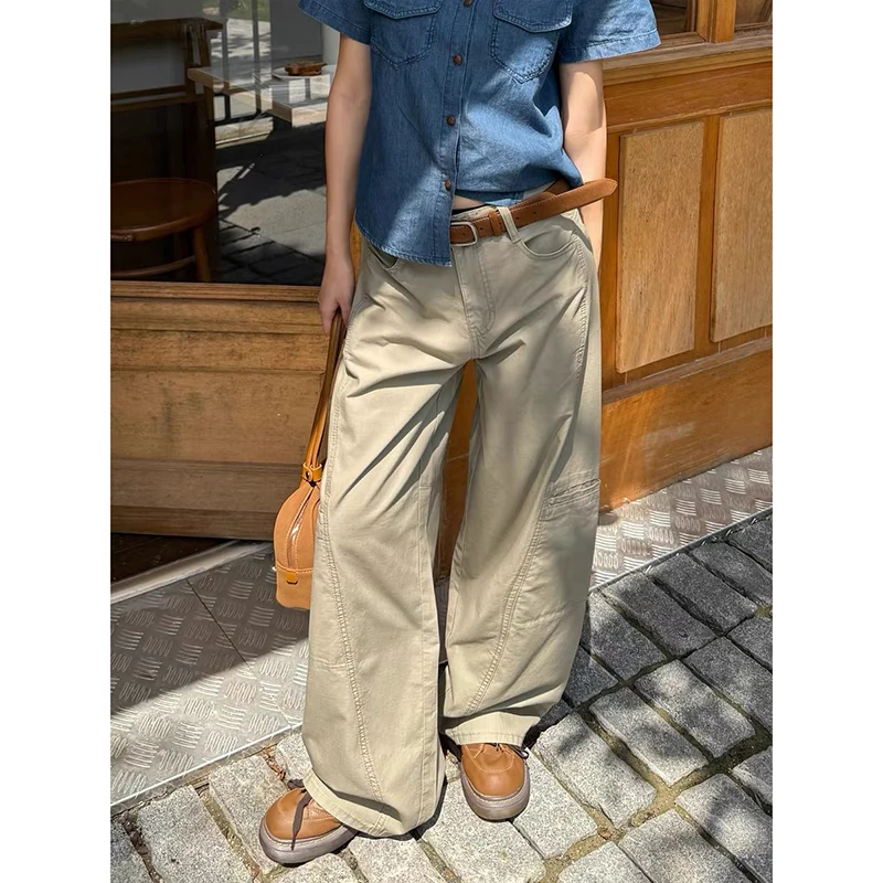 

ZHIZOU Women Khaki Y2k Baggy Cargo Jeans Harajuku Vintage Wash Denim Trouser Aesthetic 2000s Style Oversize Boyfriend Jeans Pant