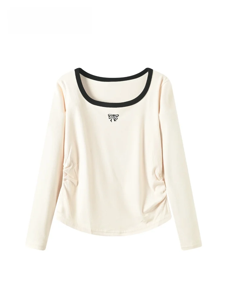 

Женская базовая футболка Cara CLUB больших размеров с длинным рукавом, на флисовой подкладке, с квадратным воротником, модный топ для полных женщин