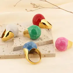 Random Color Style Natural Stone Ring for Women Big Round Ring Alloy Rings Fashion Jewelry Charm Party Wedding Engagement Ring