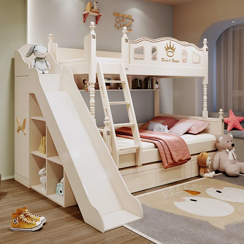 Wooden Bunk Bed Eco-Friendly New Design Factory Prices  Customized Cheap  With Slide For Kid 2024