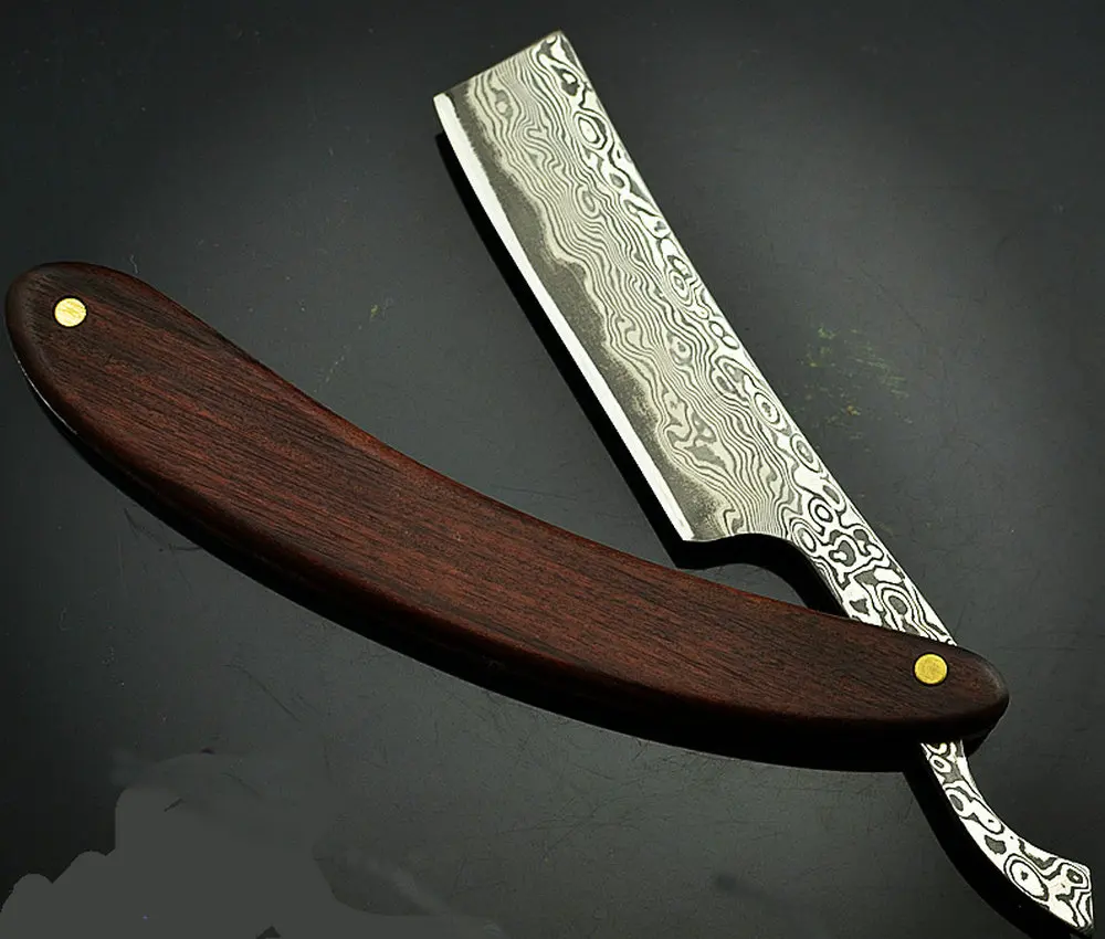 Damascus Straight Razor Razor ，Barber Straight Razor ，Damascus Steel Rosewood Handle Vintage Razor Set