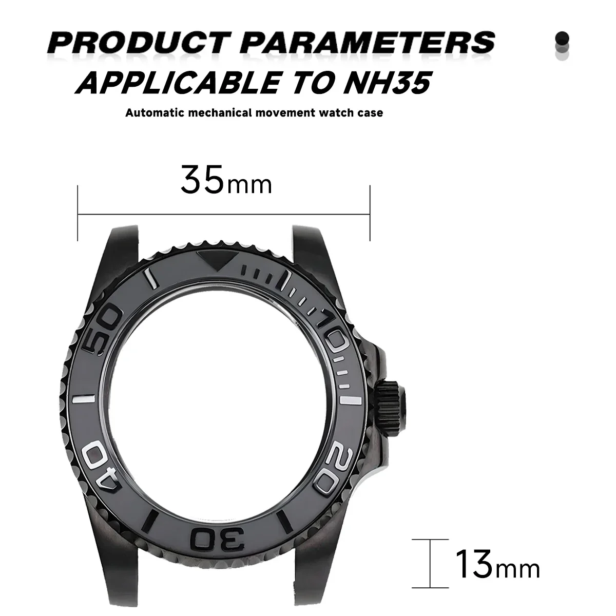 Black Yacht Design Style Case with Sapphire Crystal Water Resistant for NH35 Nh36 Nh34 Automatic Mechanical Movement Watch Case image 6