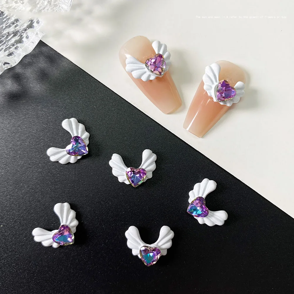 -Angel Heart- Sacred Kiyomi Love Wings Alloy French Nail Ornament Jewelry Mixed Heart Stones Flying Metallic Accessory Charm 404