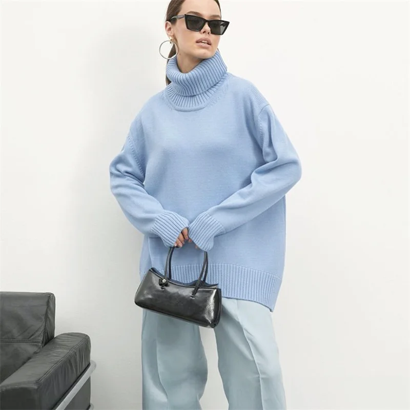 Autumn Winter Fashion Long Sleeve Sexy Turtleneck Sweater, Women Pullover Solid Knitted Top Blusa,  Female Casual Loose Jacket