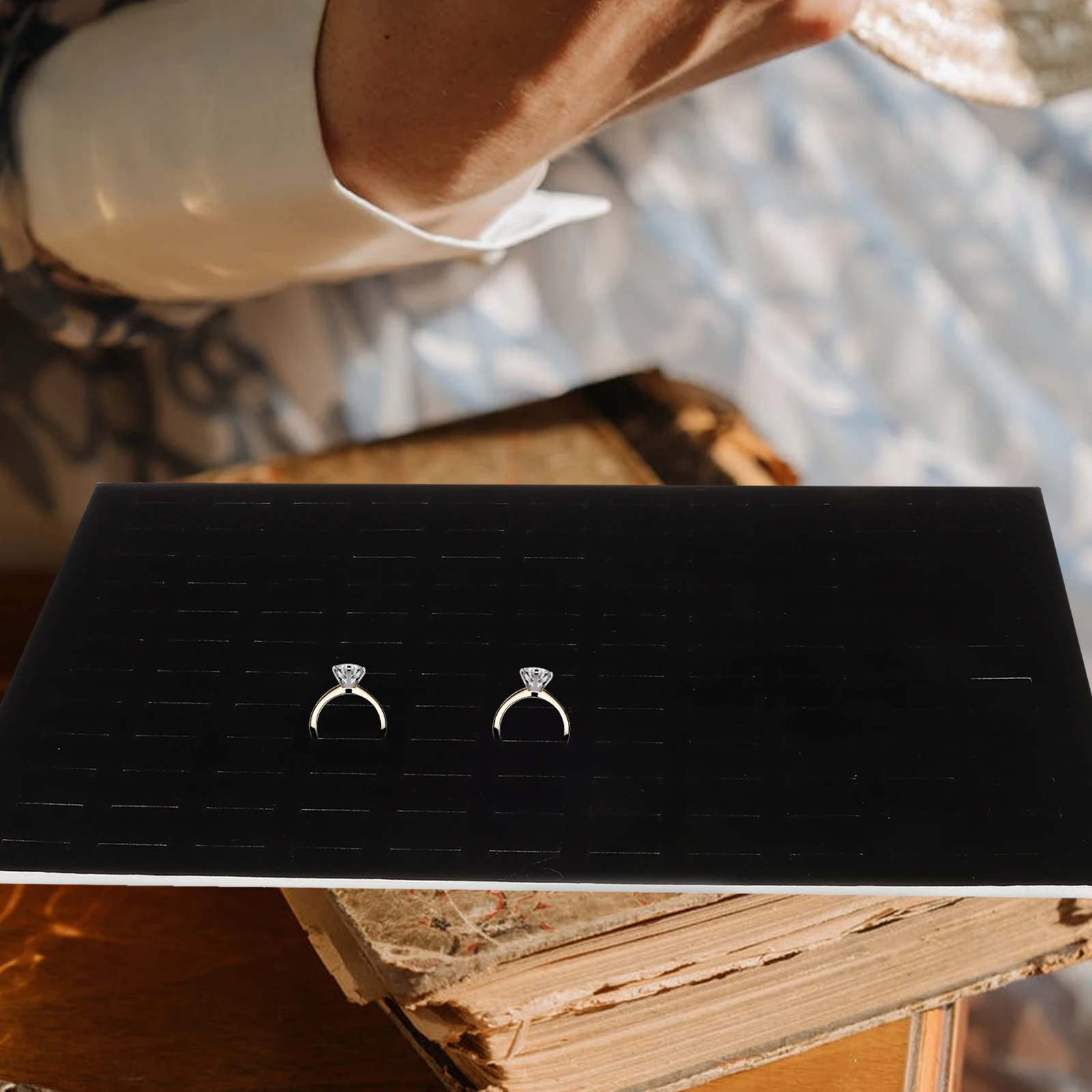 

Ring Tray Jewelry Insert Velvet Trays Earring Sponge Black Display Pad Lightweight Storage Showing Accessories