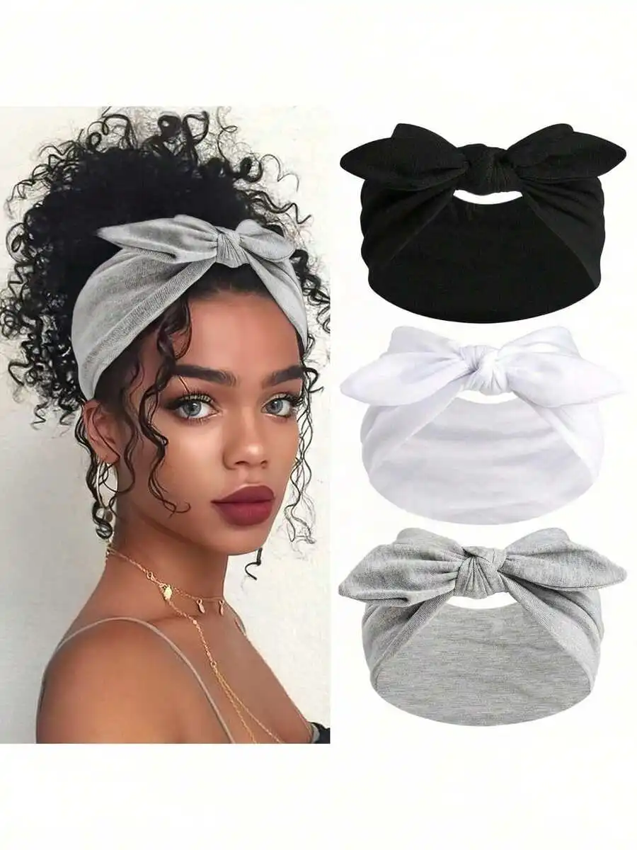 

Women Solid Color Bow Knot Headbands Boho Style Elastic Hair Accessories For All Seasons