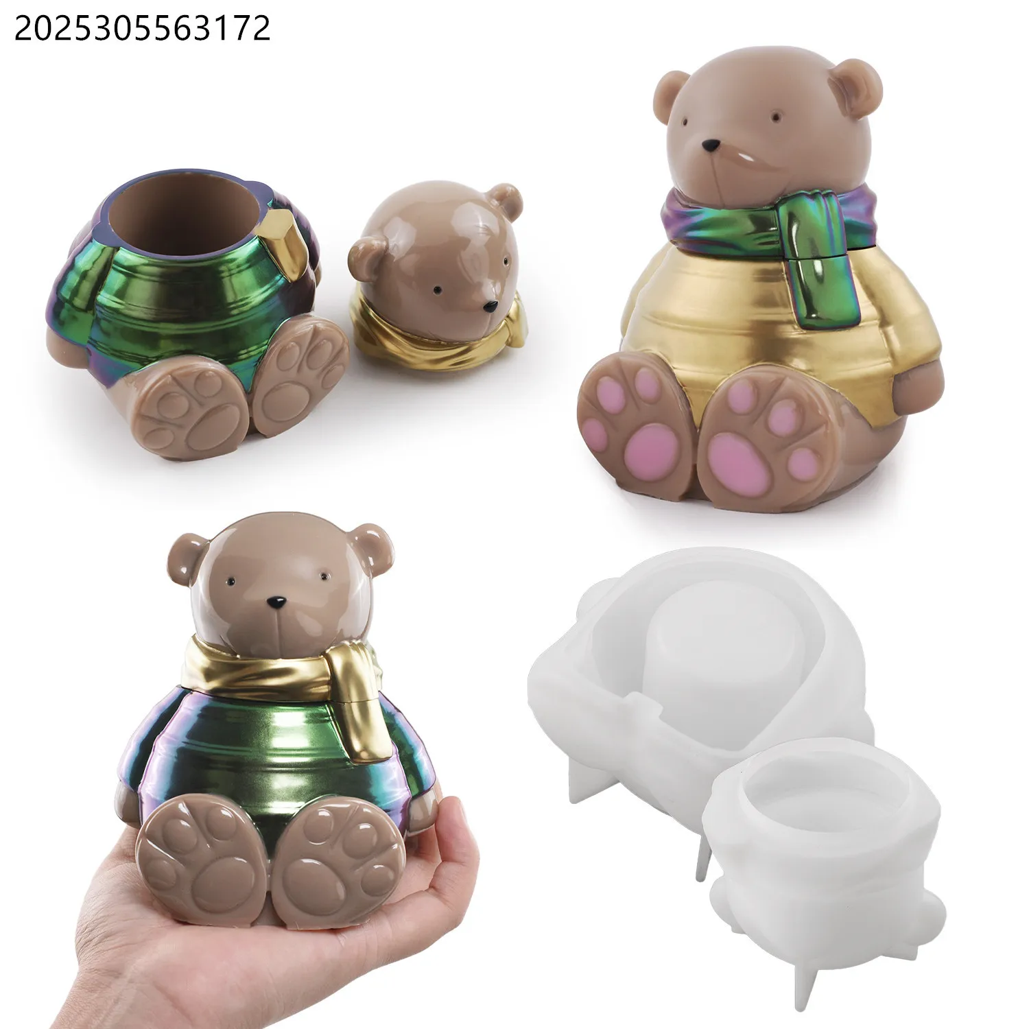 

Банка с медведем, силиконовая форма, сделай сам, эпоксидная смола, цементная штукатурка, ремесло, изделия для хранения, шкатулка для драгоценностей, рождественские подарки, органайзер для домашнего декора