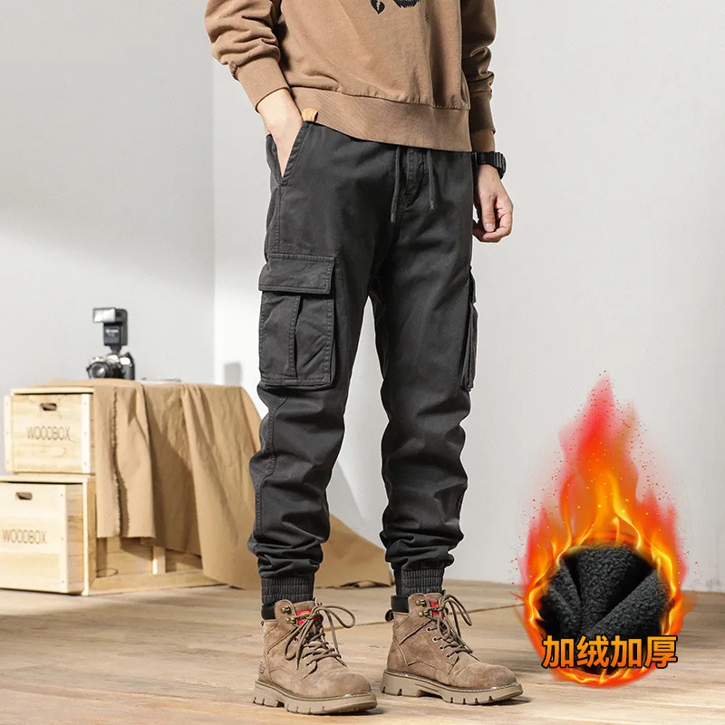 

Новые высококачественные мужские зимние теплые флисовые рабочие брюки, уличные модные брюки с закатанными штанинами, повседневные теплые брюки, брюки для бега на открытом воздухе.