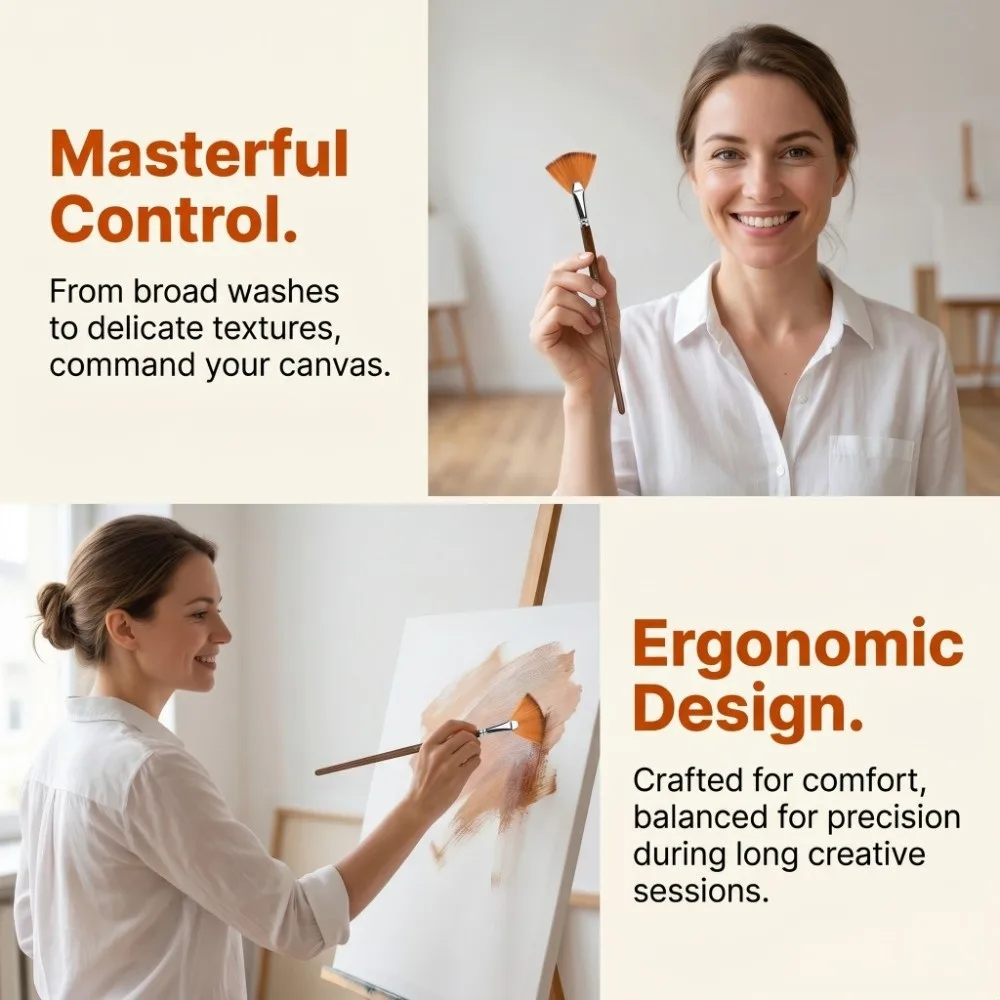 9PCS Fan tail shape Fan Tail Paint Brushes Brown handle Smooth holding Gouache Watercolor Brushes Mixed tip type