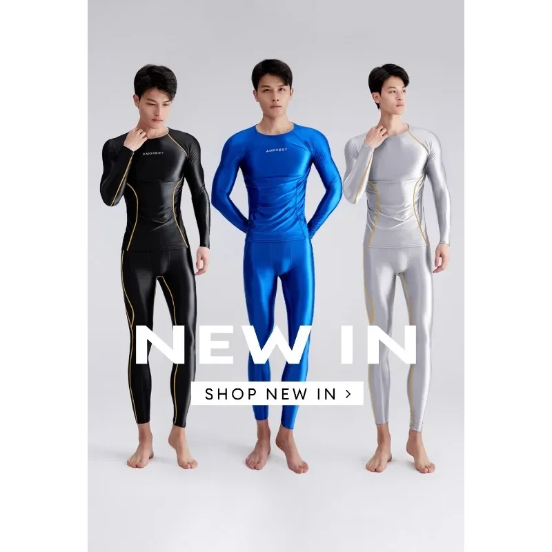 

Round neck tight fitting long sleeved T-shirt for men glossy sports fitness gymnastics ice skating ballet jumpsuit swimsuit