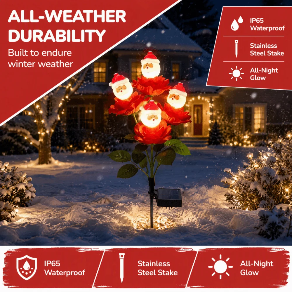 Solar Powered Solar Christmas Lights LED Rose Design Christmas Decorative Lights Snowman Design Doll Design Garden Stake Lights