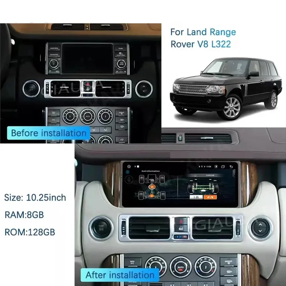 8+256G Android 13 For Land Rover Range Rover V8 L322 2005-2012 Car GPS Navigation Head Unit Multimedia Player Auto Stereo Radio